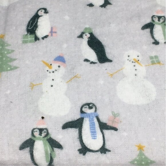 Cynthia Rowley Christmas Trees Penguins Snowman Flannel FULL Sheet Set Adorable - Picture 2 of 6